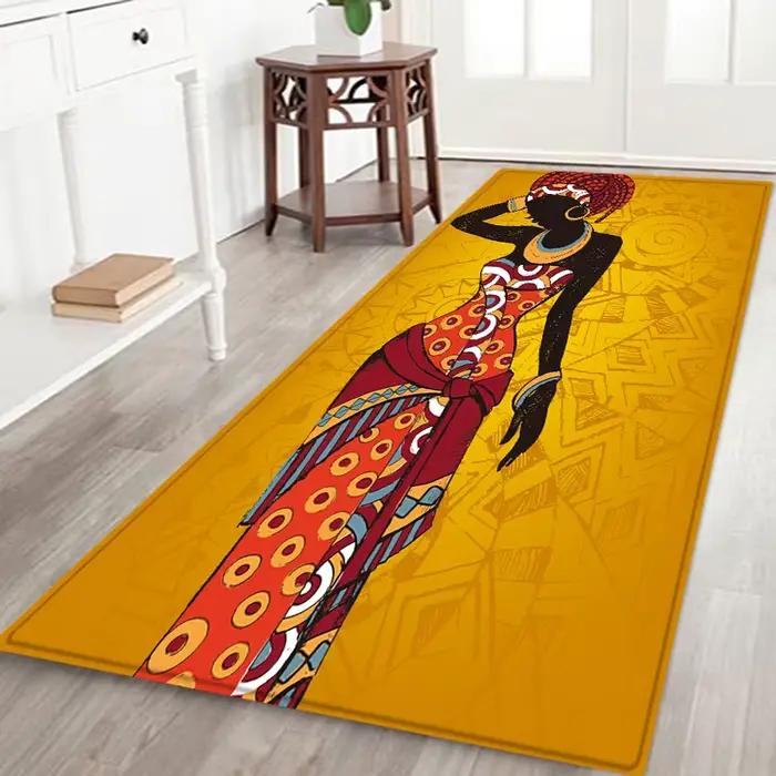 Tapis de Style Ethnique pour Salon et Chambre à Coucher, Motif de Femme Africaine Traditionnelle, en Polyester, Décoration de Maison, Polymères de Cuisine