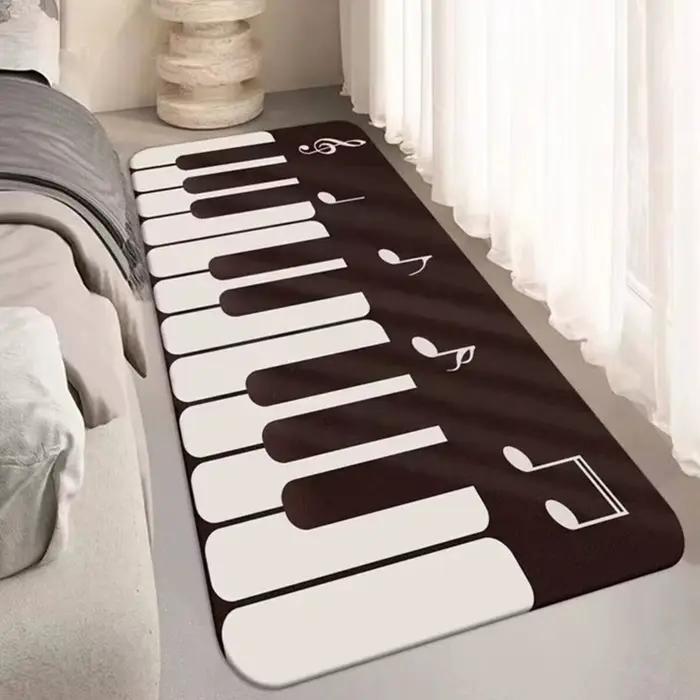 Noir blanc Piano chambre tapis cristal velours anti-dérapant tapis de sol chambre tête de lit tapis moderne minimaliste chambre tapis de sol