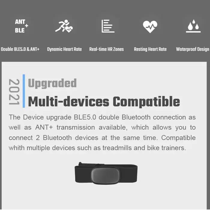 FITCENT 5.3Khz moniteur de fréquence cardiaque sangle pectorale Bluetooth ANT + capteur HR pour Peloton Garmin montre Polar Wahoo Fitness DDP Yoga