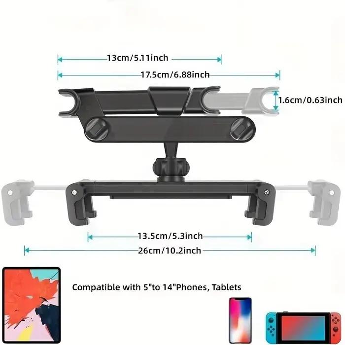 Support de tablette de voiture, support réglable pour appui-tête, Compatible avec les téléphones portables et les tablettes de 5 à 12.9 pouces