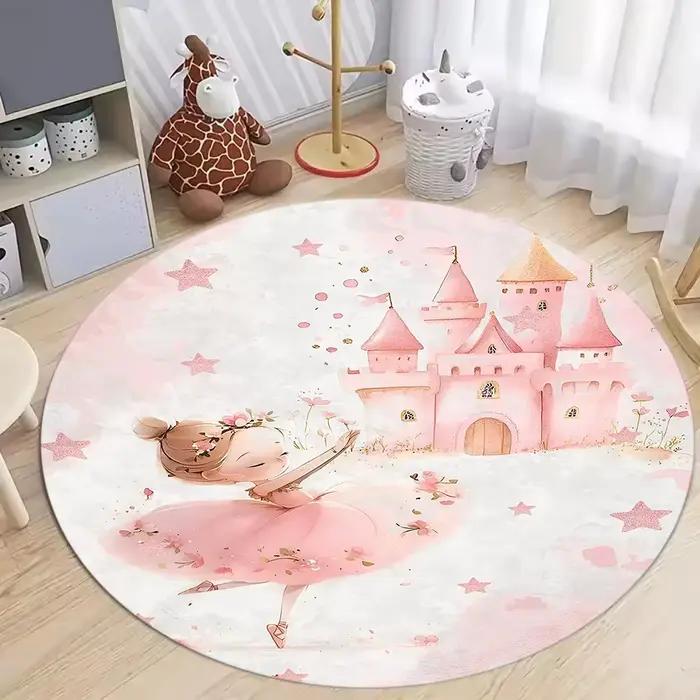 Tapis circulaire rose à motif de lapin de dessin animé, tapis antidérapant pour chambre de petite fille, résistant à la saleté, décoration de la maison