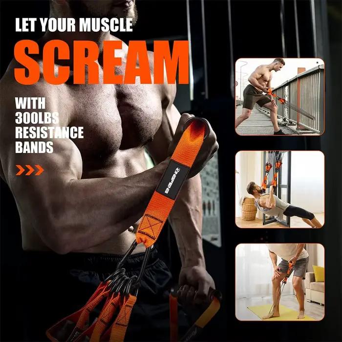 Équipement de fitness à domicile. Une bande de résistance utilisée pour la pression descendante et d'autres exercices pour sculpter vos triceps et les latissimus dorsi.