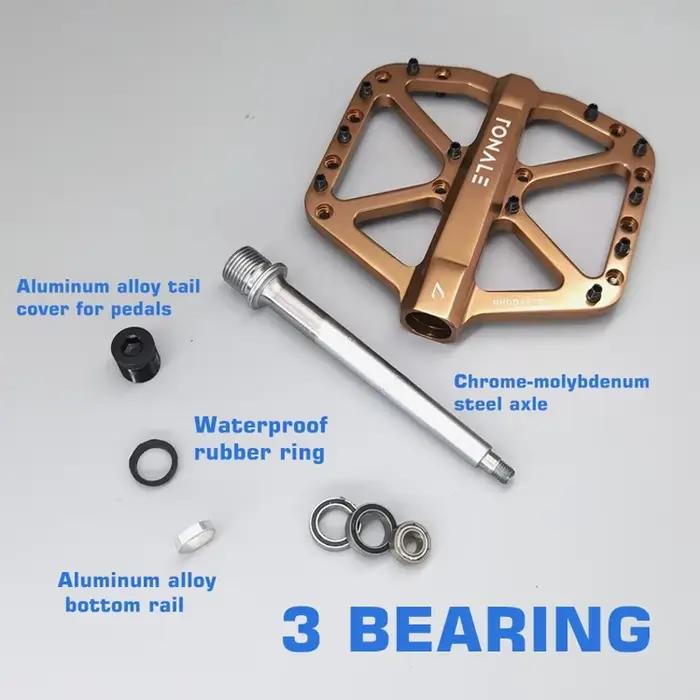 Pédales de vélo vtt marron CNC en alliage d'aluminium poli 3 roulements pédale route montagne Dirt Bike anti-dérapant