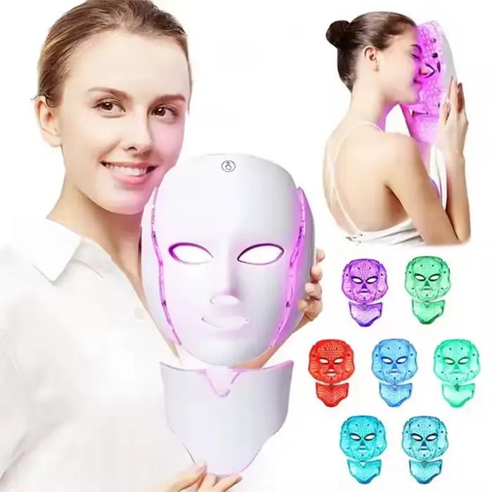 Masque Facial LED thérapie par la lumière rouge 7-1 couleur 192LED s masque Facial sans fil beauté à la maison masque LED Facial beau cadeau