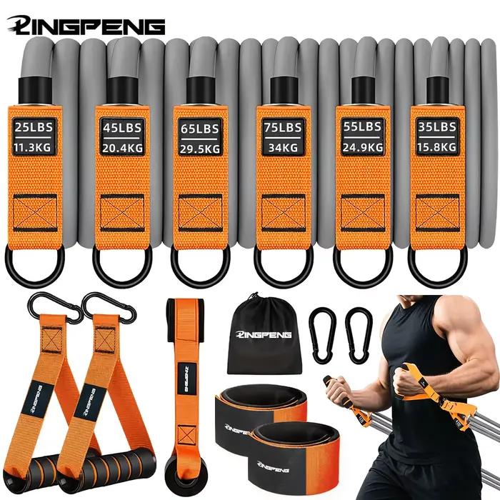 Équipement de fitness à domicile. Une bande de résistance utilisée pour la pression descendante et d'autres exercices pour sculpter vos triceps et les latissimus dorsi.