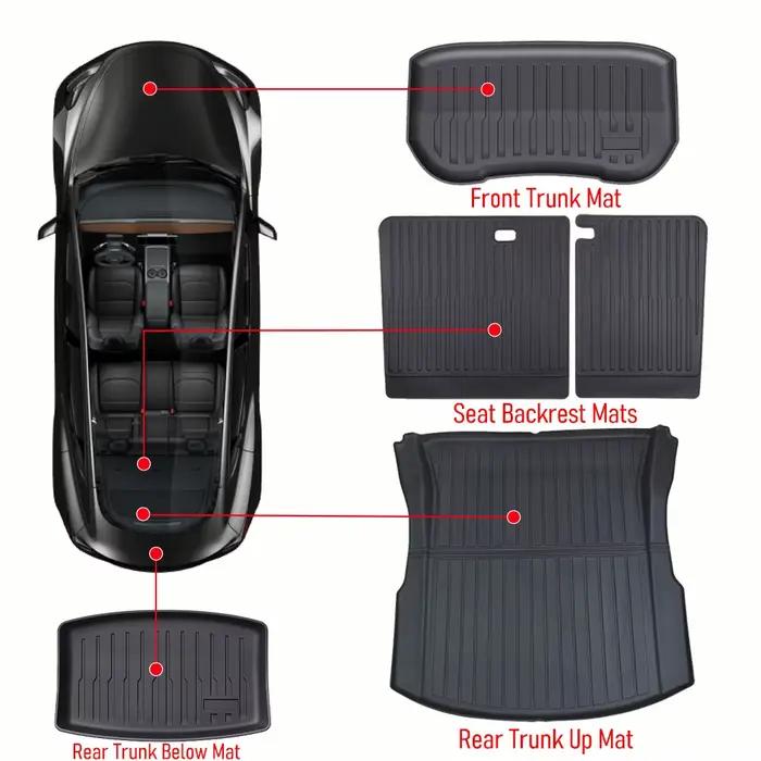 Pour Tesla Model 3 2026 2025 2024 Tapis de coffre avant et arrière, protège-dossier de siège arrière, tapis de protection de cargaison, tapis anti-salissure, accessoires