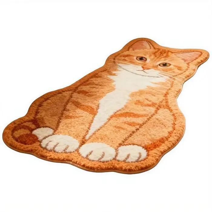 Tapis irrégulier en forme de chat mignon, tapis de sol en polyester doux et moelleux, tapis décoratif antidérapant pour chambre à coucher, pour les amoureux des chats
