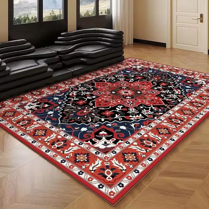 Tapis rouge persan pour salon, de luxe, bohème, décoration de chambre, grand tapis esthétique, antidérapant, Tatami européen