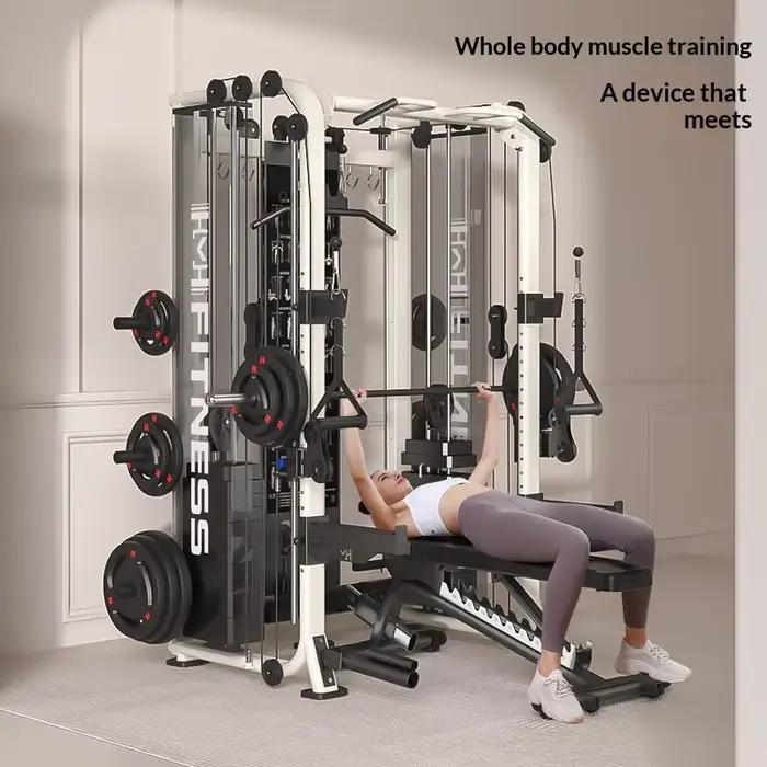 Rack à Squats Multifonctionnel avec Machine Smith et Banc de Musculation Intégré pour la Maison – Équipement d'Entraînement Complet