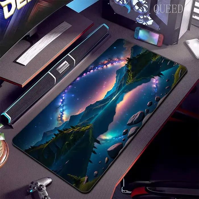 Tapis de souris paysage de montagne, 900x400, grand tapis de souris, tapis de clavier d'ordinateur, bureau PC, grande table, polymères