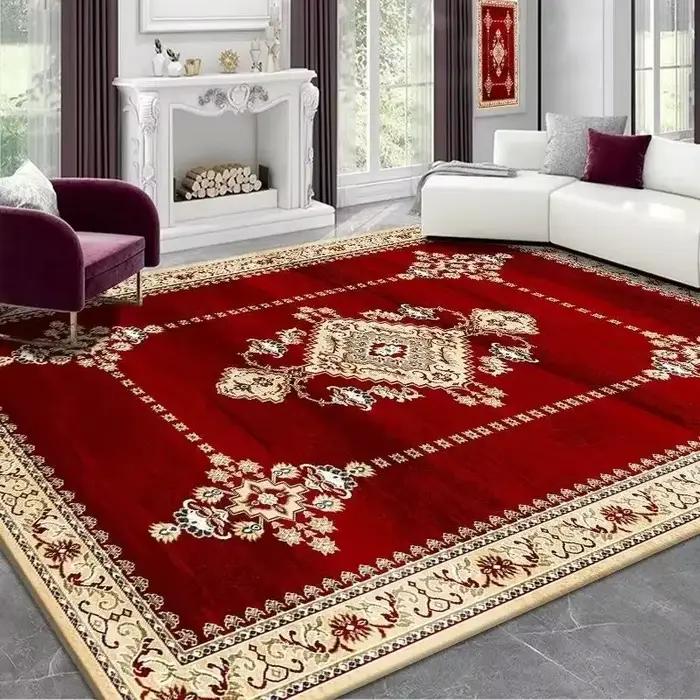 Tapis rouge persan Vintage pour salon, haut de gamme, luxe américain, sans poils, pour Table à thé, chambre à coucher, bout de lit, antidérapant, grande surface