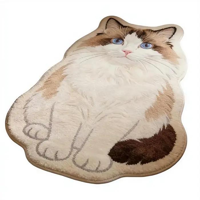 Tapis en imitation cachemire motif chat mignon, tapis de bienvenue doux pour l'entrée, paillasson pour retirer les chaussures, tapis de salon
