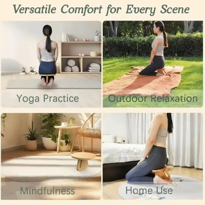 Chaise de prière en bois massif, banc de yoga en bois, banc de méditation équilibré détachable, banc de yoga créatif simple pour la position accroupie
