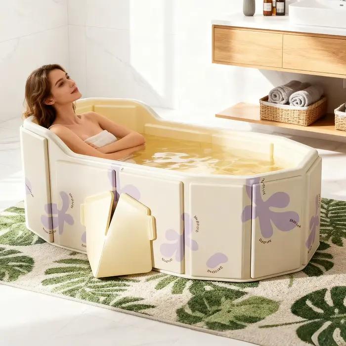 Baignoire isolée pliable Portable 1 pièce, baignoire sans gonflage pour douche, bains à la maison et à l'extérieur