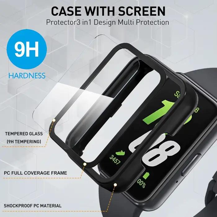 Étui de montre mat pour Samsung Galaxy Fit3, protecteur d'écran en verre trempé, pare-chocs en PC rigide + verre pour montre Galaxy Fit3
