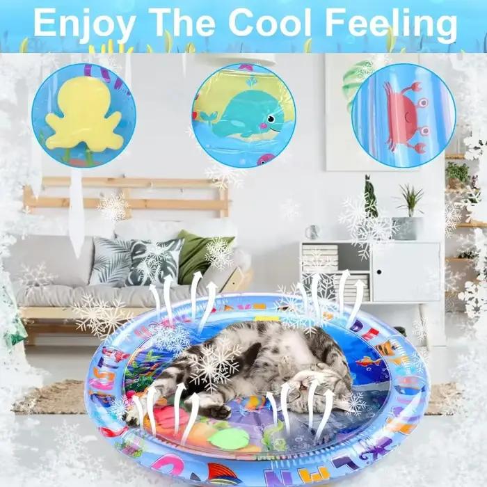 Tapis de jeu aquatique pour animaux de compagnie, tapis sensoriel aquatique pour chat, tapis de jeu absorbant l'eau pour bébé, tapis de ramper avec anneau de natation, jouets pour chat épaissis