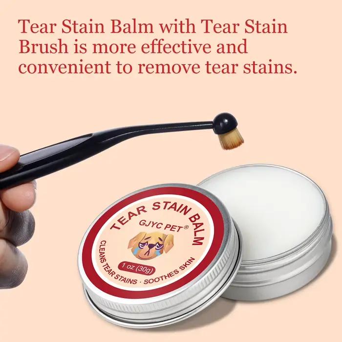 Baume anti-taches pour animaux de compagnie + brosse – Naturel doux non irritant, réduit les marques, prévient la pigmentation, garde au sec pour chats et chiens