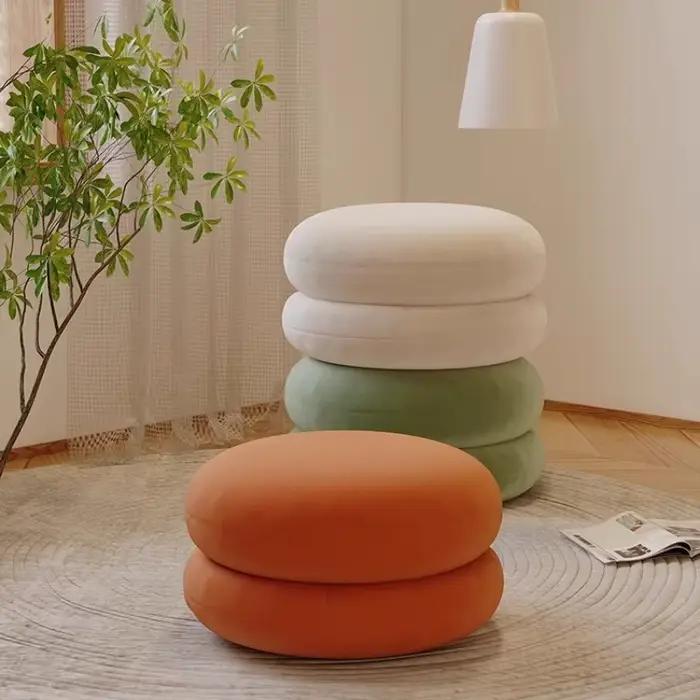 Tabouret de salon en laine d'agneau, banc rond pour la maison, tabouret de canapé pour enfants, tabouret bas simple, repose-pieds