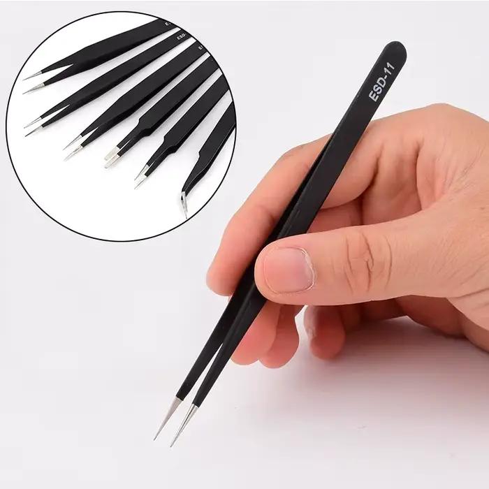 Pincettes antistatiques Esd en acier inoxydable, pincettes courbes de précision, laboratoire électronique, bijoux artisanat outils de Maintenance