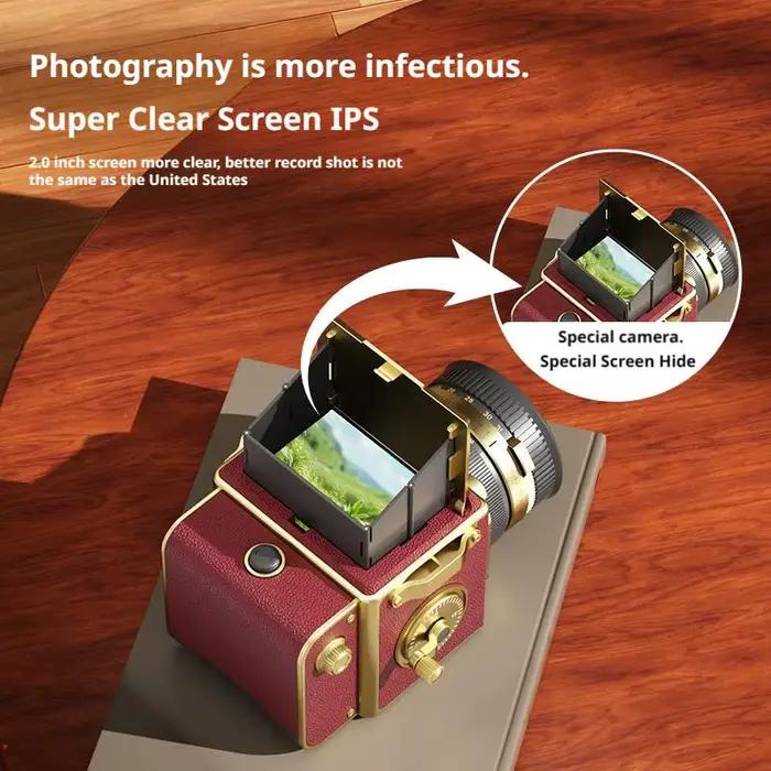 Appareil photo numérique CCD rétro 4K haute définition à double objectif, portable, pour la photographie de voyage, idéal pour les photos de diplôme des étudiants, avec zoom