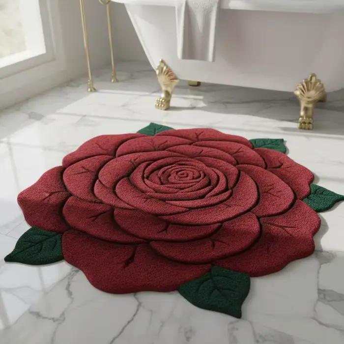 Nouveau Tapis de Sol en Forme de Fleur, Tapis Doux en Forme de Pivoine, Durable, 40x40cm, Antidérapant, Absorbant, Tapis de Sol pour Salle de Bain