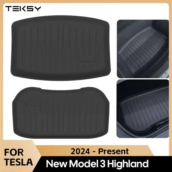Tapis de coffre pour Tesla 2024 nouveau modèle 3 + Highland TPE Style clé de Piano avant arrière coffre Frunk stockage coussin de protection étanche
