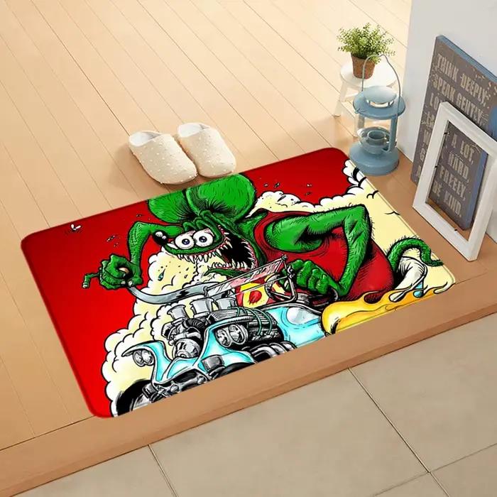 Paillasson d'entrée Rat Fink, tapis de chevet, de balcon, de salon, de bain, de sol, cadeaux idéaux, antidérapant, décoration de maison