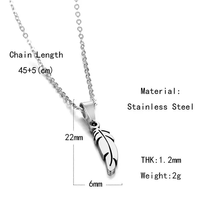Accessoire de mode - collier en acier inoxydable avec plume pour femme, pendentif feuille en acier titane, pendentif bijou version coréenne