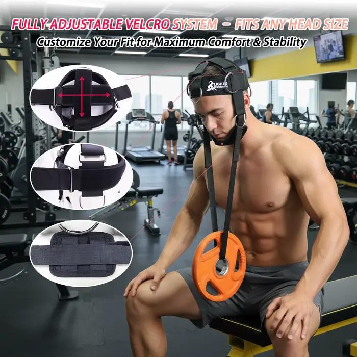 Harnais de cou réglable avec système de poulie et bandes de résistance – Entraînement multidirectionnel de musculation du cou pour la force