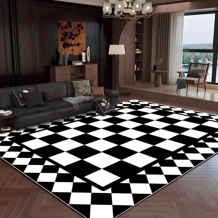 Tapis à carreaux noir et blanc, tapis de sol crème simple pour salon et chambre, tapis de décoration d'intérieur pour chevet