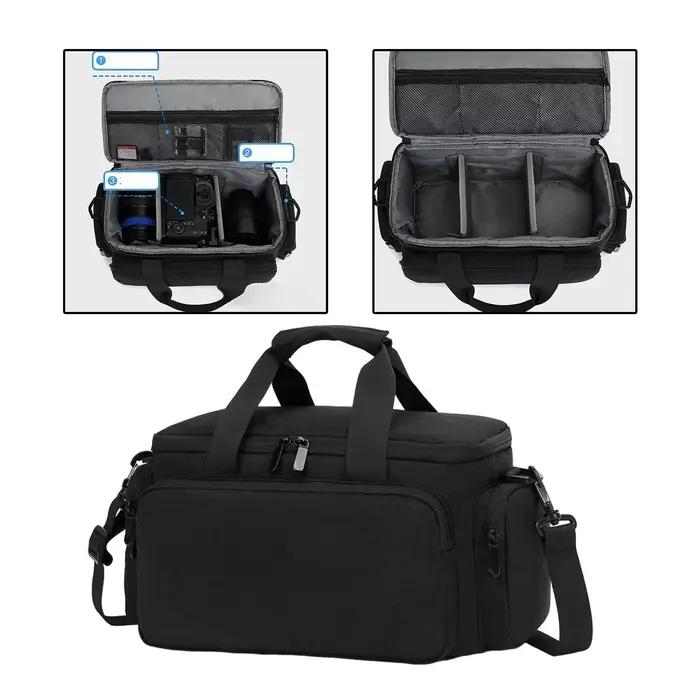 Sac de rangement pour appareil photo portable, sac de transport pour appareil photo noir de grande capacité avec poignée