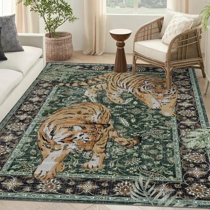 Tapis à motif de tigre de la faune rose audacieux, imprimé d'animaux de la Jungle, tapis de sol antidérapant pour salon, chambre à coucher, décoration de maison moderne