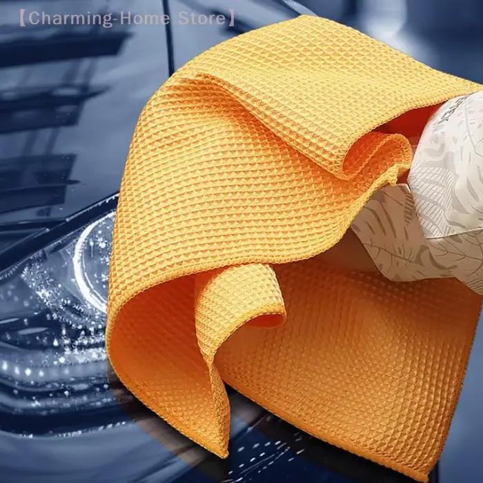 Serviette de lavage de voiture, nettoyage du verre, séchage de l'eau, lingette de nettoyage des vitres en microfibre, tissage gaufré pour cuisine, bain, maison, bureau
