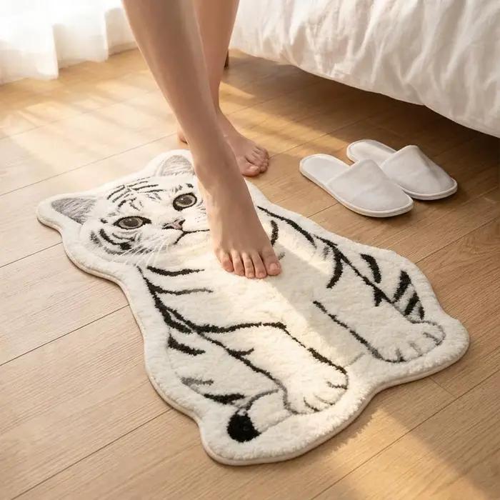 Tapis en imitation cachemire motif chat mignon, tapis de bienvenue doux pour l'entrée, paillasson pour retirer les chaussures, tapis de salon