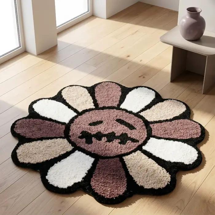 Tapis touffeté tournesol, tapis antidérapant esthétique pour salle de bain, tapis à motif fleur de cactus, tapis de chambre, ornement décoratif pour salon