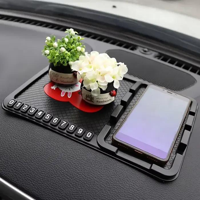 Tapis antidérapant en PVC pour ornement de voiture, mignon, décoration pour tableau de bord, avec invite de numéro de téléphone, accessoires d'intérieur automobile, cadeaux