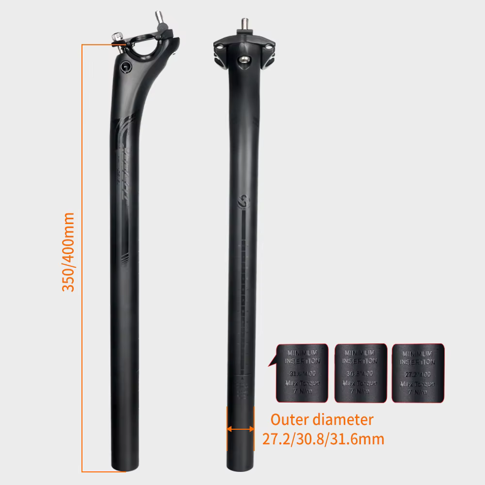TOSEEK – tige de selle en carbone 27.2/30.8/31.6mm, noir mat, Tube de selle vtt/vélo de route, longu