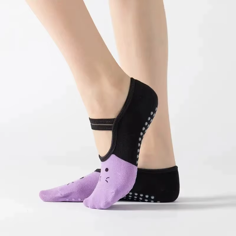 Chaussettes de Yoga antidérapantes pour femmes, mignonnes, dos nu, à bandes, Pilates, danse de Balle