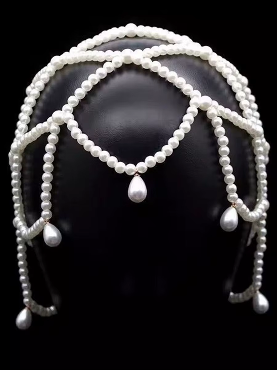 Accessoire de cheveux en maille de perles d'imitation pour mariée, style bohème vintage, élégant et 