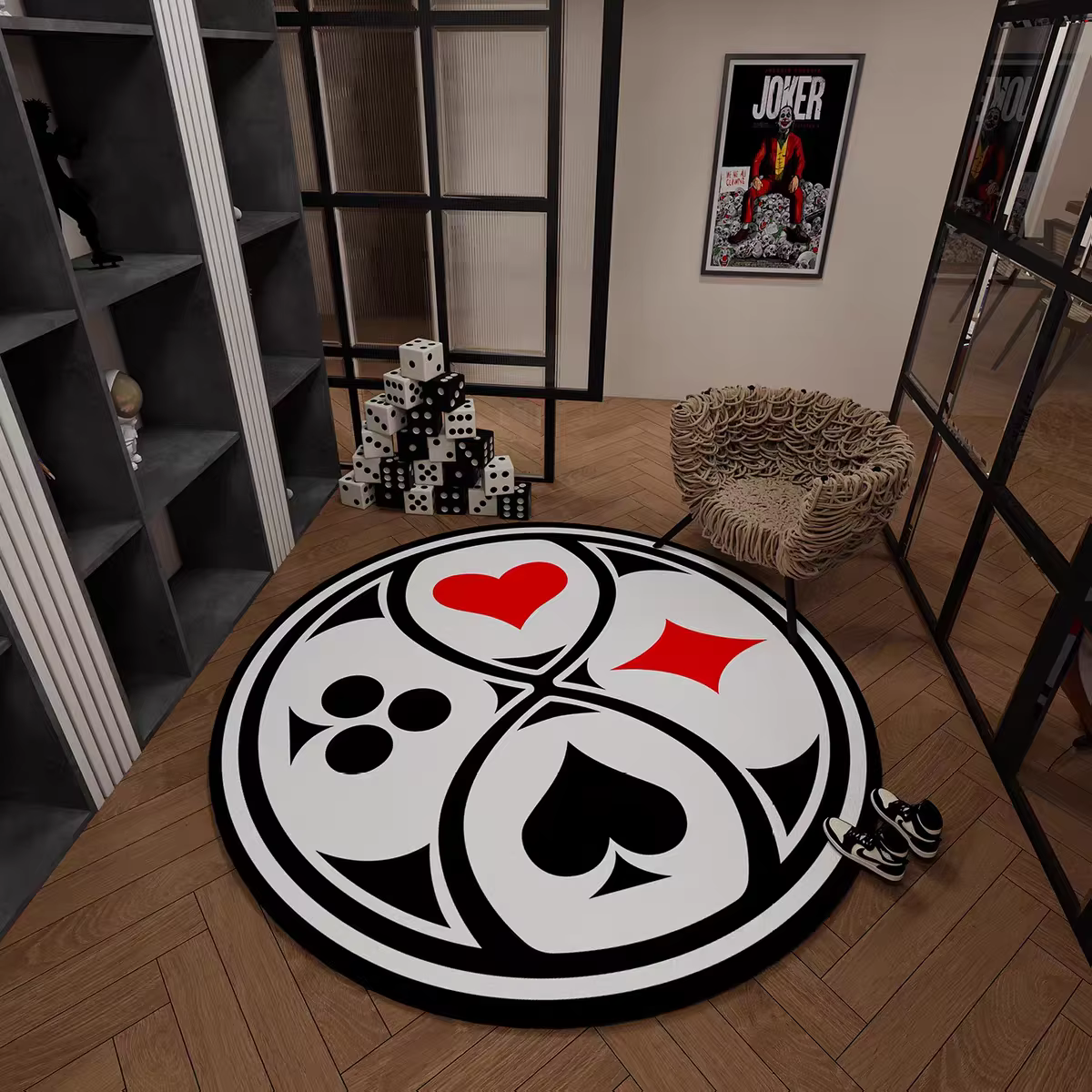 Tapis rond à motifs de cartes de Poker magiques, tapis de sol à puce créative de Style américain, la