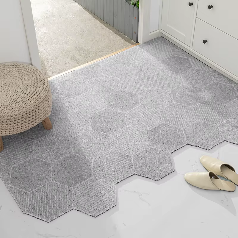 Polymères de porte gris clair, grand tapis, intérieur, extérieur, virus, antidérapant, profil bas, s