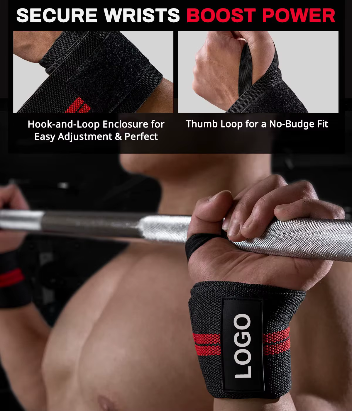 1 paire de bracelets de soutien du poignet, sangles de musculation supplémentaires, bandages de poig