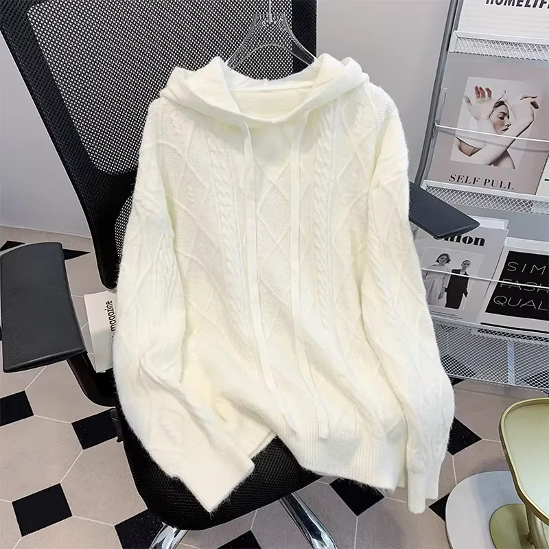 Bottom Sweater Knitted Sweater for Women in Autumn Hooded Sweater New Style 2025 Thickened Fashionab