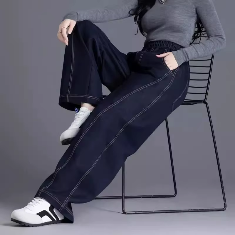 Jean large à taille élastique pour femme, nouvelle collection Printemps-Automne 2026, coupe ample ta