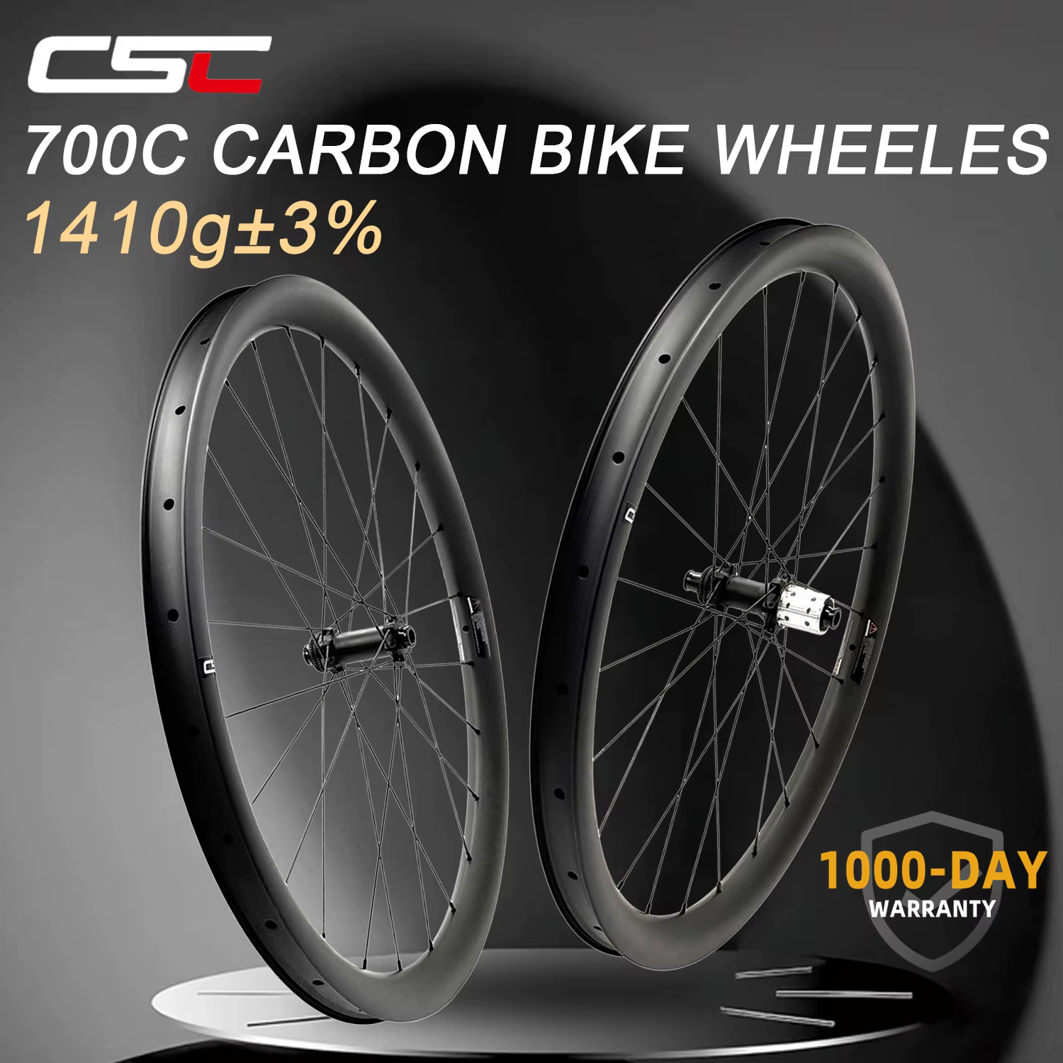 Roues en carbone CSC Gravel Ultralight 1410g, largeur interne 29mm, rayons Pillar 2015, 36T Ratchet 