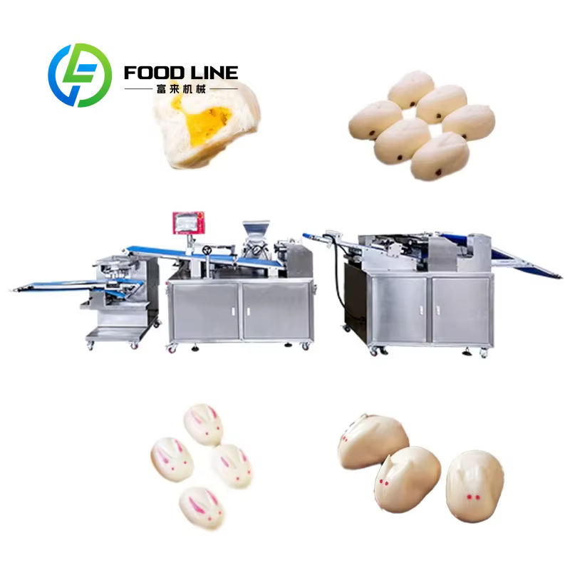 Machine automatique de fabrication de petits pains vapeur fourrés à la viande pour boulangeries, éta