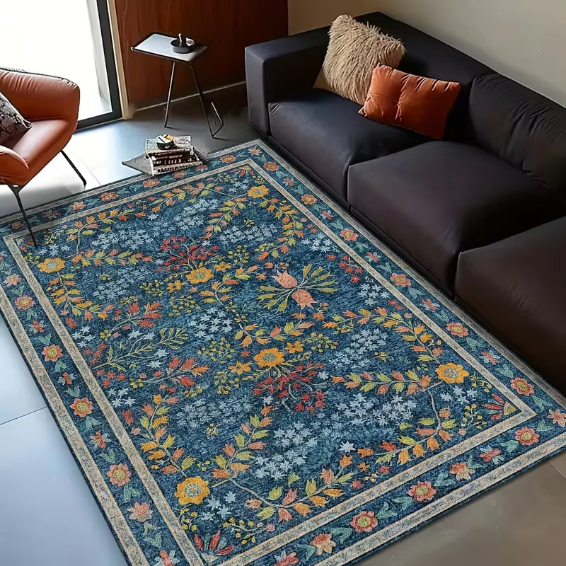 Tapis de sol coloré vintage à motifs floraux, antidérapant, style bohème, imprimé fleurs sauvages, t