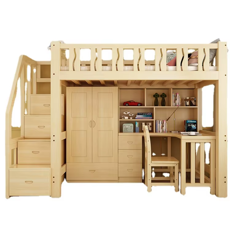 Lit superposé multifonctionnel en bois massif pour enfants et adultes, avec chaise et bureau sous l'