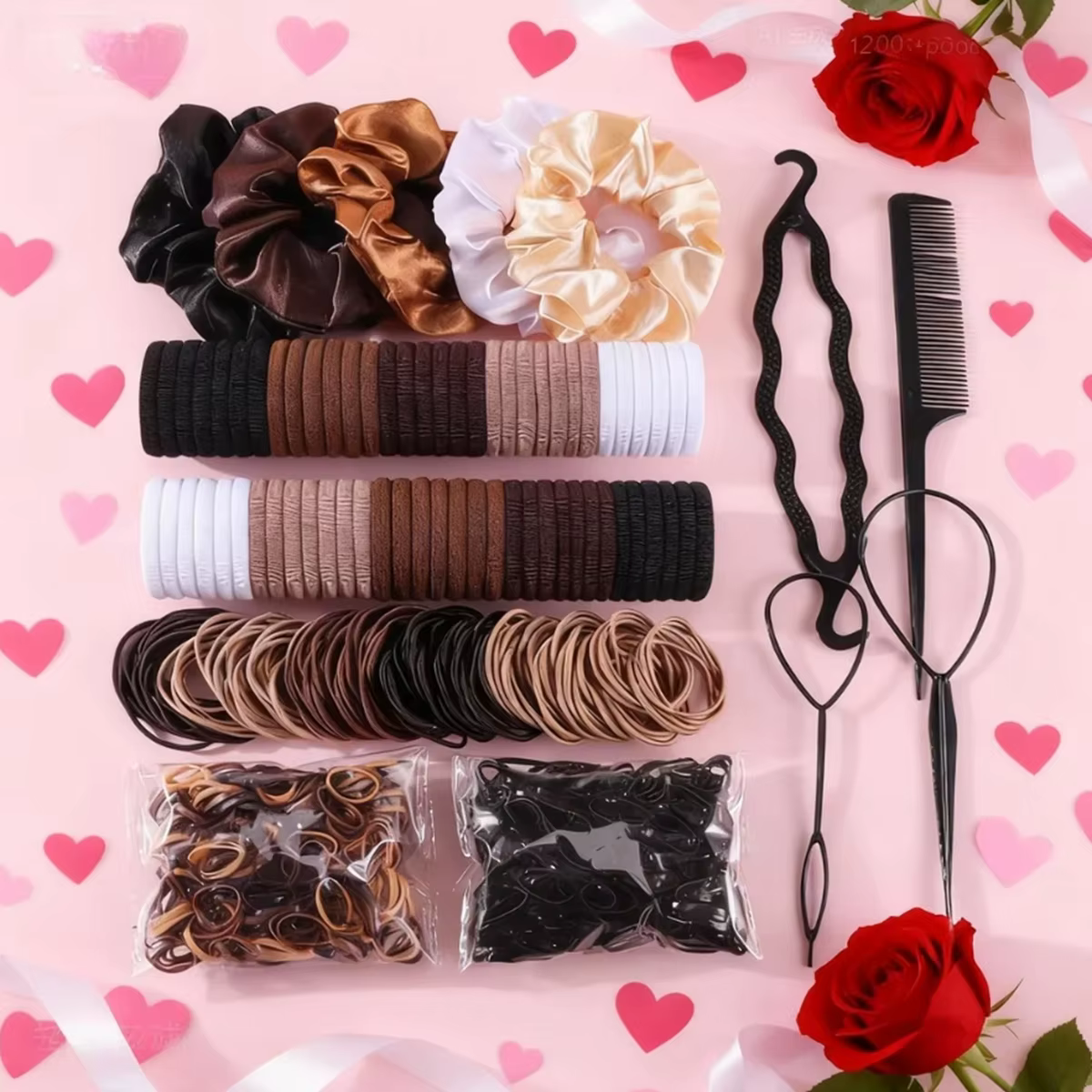 Kit d'accessoires pour cheveux 1109 pièces, chouchous, élastiques et outils de coiffure, ensemble ca