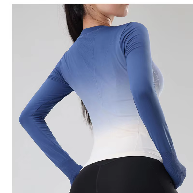Haut à manches longues pour femmes, chemises de Yoga, T-Shirt de course, teinture suspendue, haut de